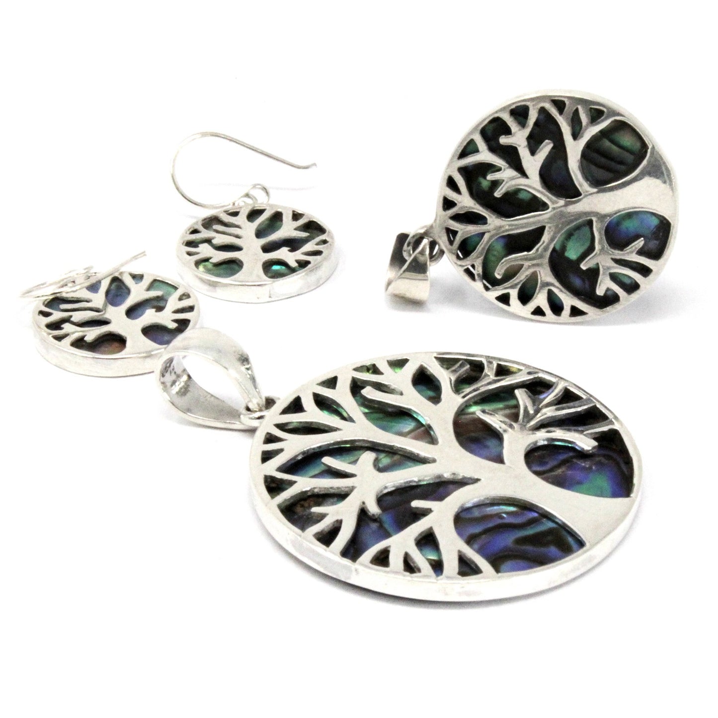 Tree of Life Silver Pendant 30mm - Abalone