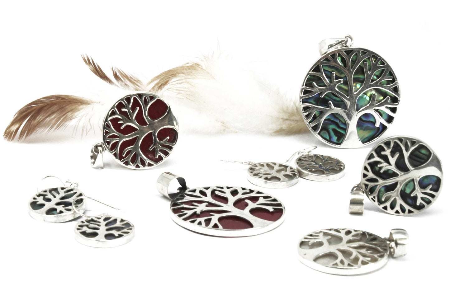 Tree of Life Silver Earrings 15mm - Abalone