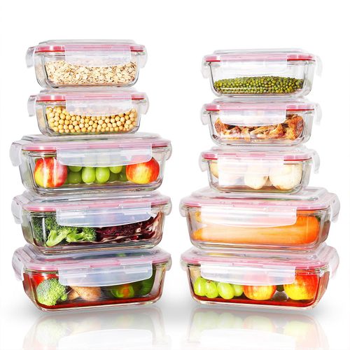 Vinsani Glass Food Storage 10-Pack Containers Rectangle Food Meal Prep Lunch Boxes