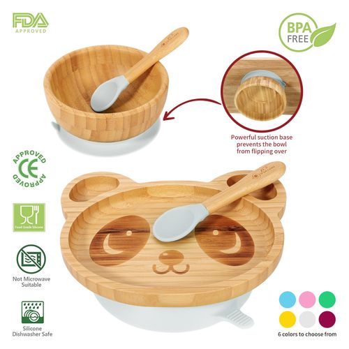 Vinsani Bamboo Panda Plate,bowl & Spoon Set