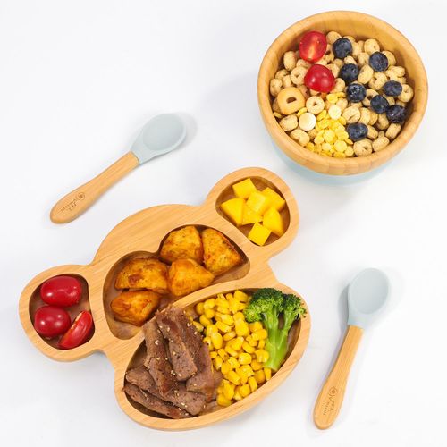 Vinsani Bamboo Monkey Plate,bowl & Spoon Set