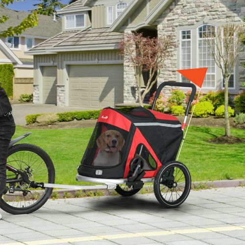 PawHut 2 in 1 Dog Bike Trailer, Foldable Dog Stroller for Medium Dogs - Red