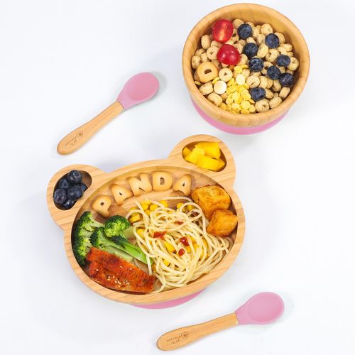 Vinsani Bamboo Panda Plate,bowl & Spoon Set