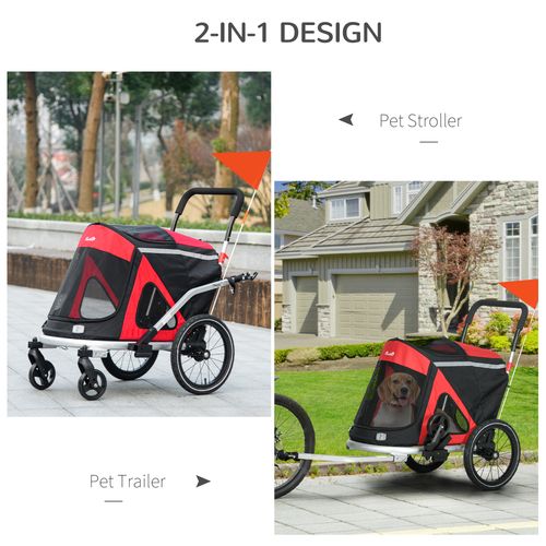 PawHut 2 in 1 Dog Bike Trailer, Foldable Dog Stroller for Medium Dogs - Red