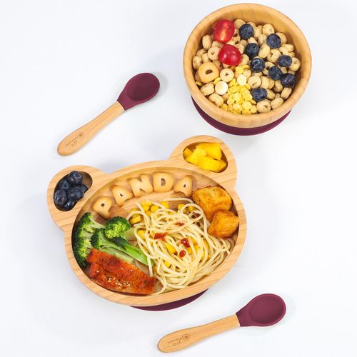 Vinsani Bamboo Panda Plate,bowl & Spoon Set