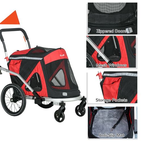 PawHut 2 in 1 Dog Bike Trailer, Foldable Dog Stroller for Medium Dogs - Red