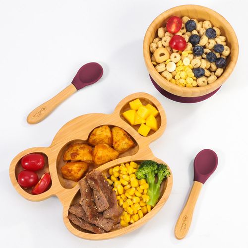 Vinsani Bamboo Monkey Plate,bowl & Spoon Set