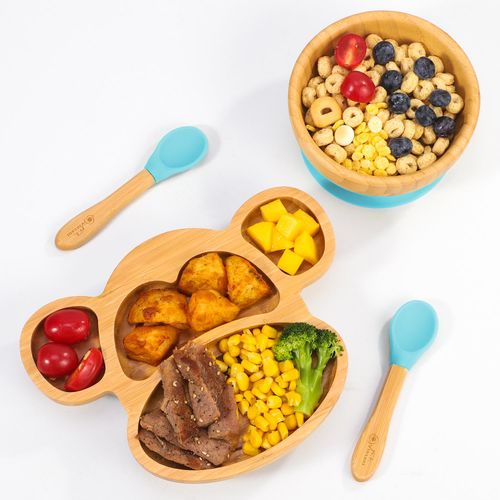 Vinsani Bamboo Monkey Plate,bowl & Spoon Set