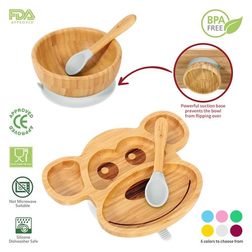 Vinsani Bamboo Monkey Plate,bowl & Spoon Set